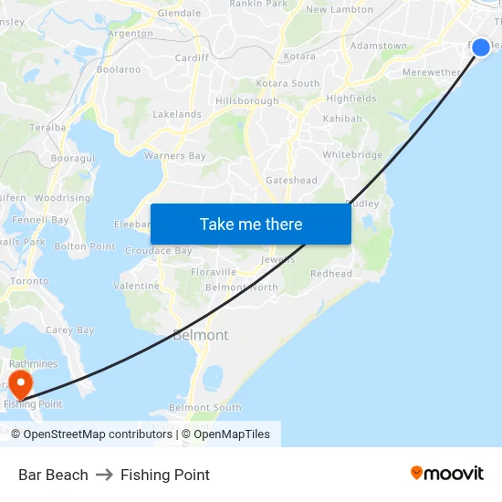 Bar Beach to Fishing Point map