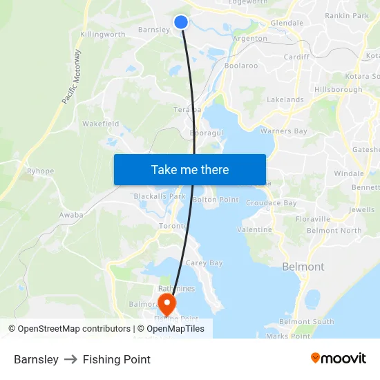 Barnsley to Fishing Point map