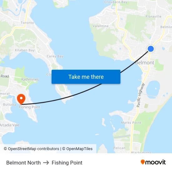 Belmont North to Fishing Point map