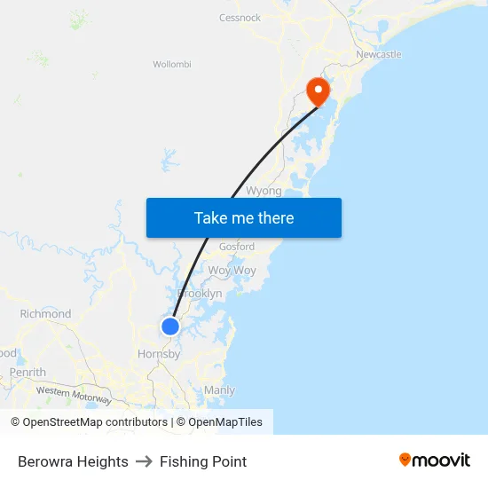 Berowra Heights to Fishing Point map