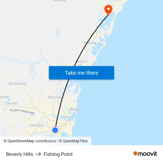 Beverly Hills to Fishing Point map