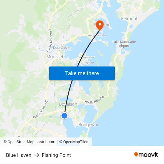 Blue Haven to Fishing Point map