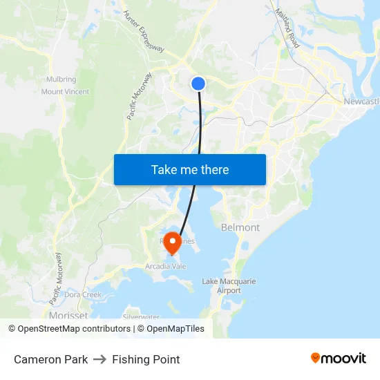 Cameron Park to Fishing Point map