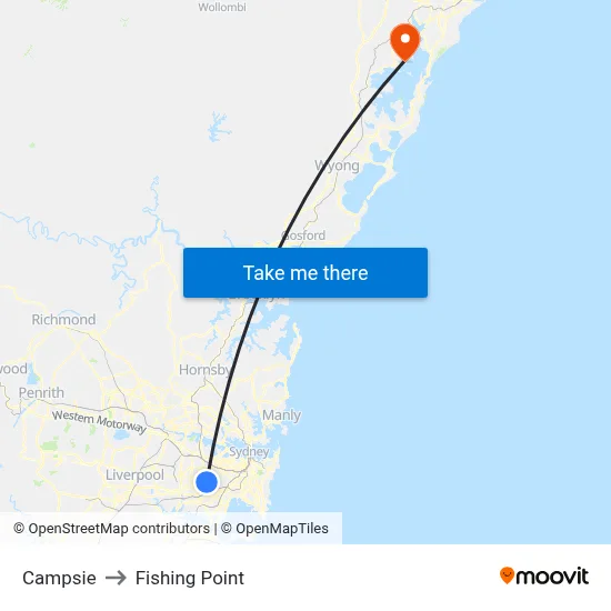 Campsie to Fishing Point map