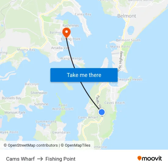 Cams Wharf to Fishing Point map