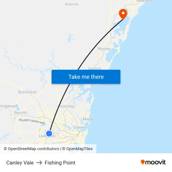 Canley Vale to Fishing Point map