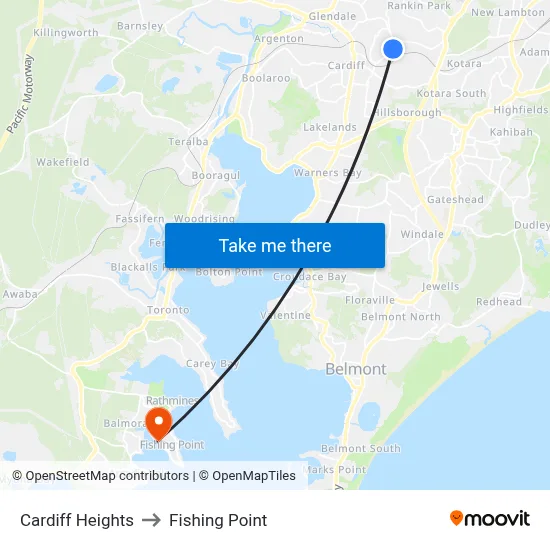 Cardiff Heights to Fishing Point map