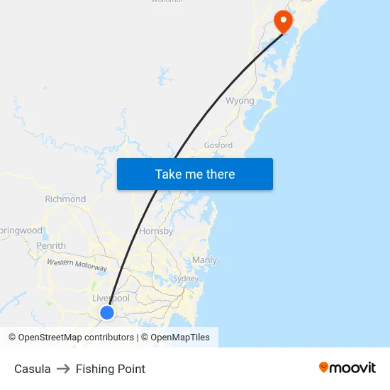Casula to Fishing Point map