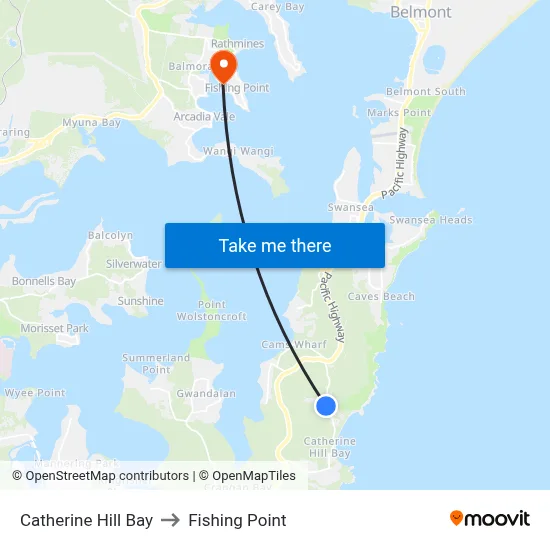 Catherine Hill Bay to Fishing Point map