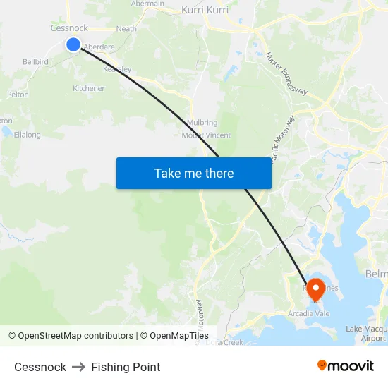 Cessnock to Fishing Point map