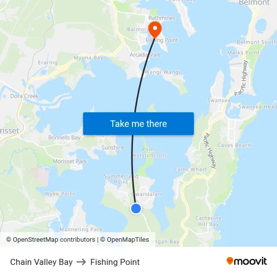 Chain Valley Bay to Fishing Point map