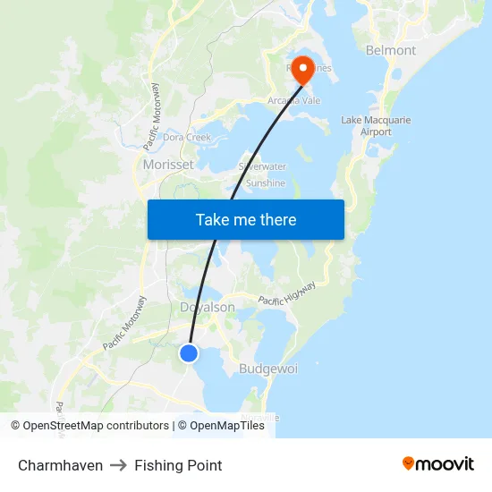 Charmhaven to Fishing Point map
