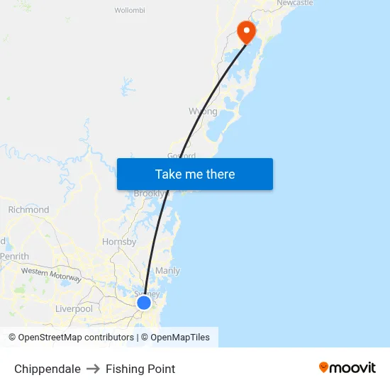 Chippendale to Fishing Point map