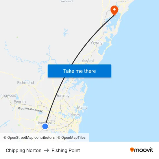 Chipping Norton to Fishing Point map
