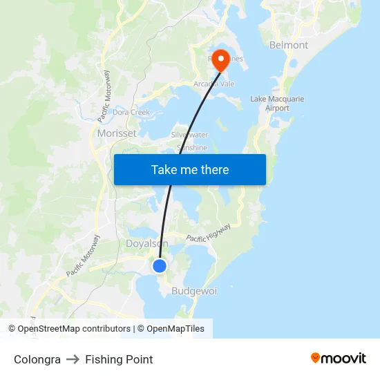 Colongra to Fishing Point map