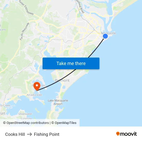 Cooks Hill to Fishing Point map