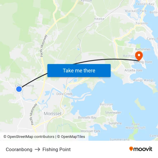 Cooranbong to Fishing Point map