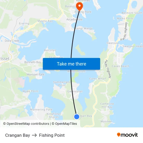 Crangan Bay to Fishing Point map