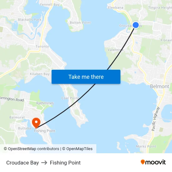 Croudace Bay to Fishing Point map
