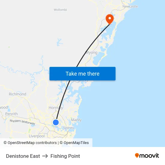 Denistone East to Fishing Point map