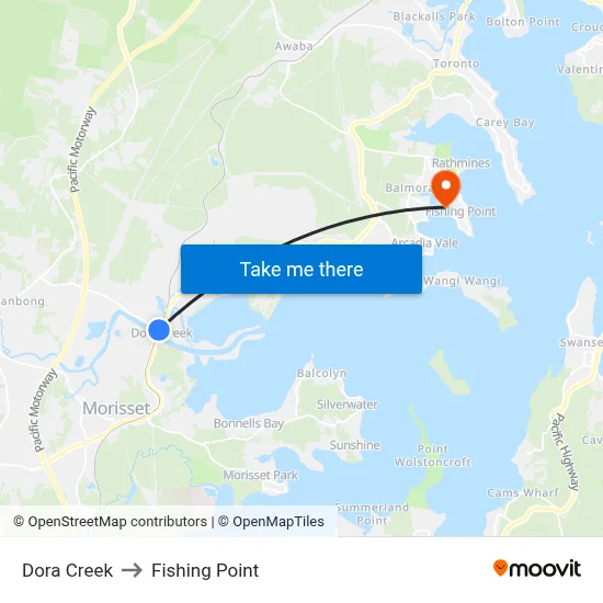 Dora Creek to Fishing Point map