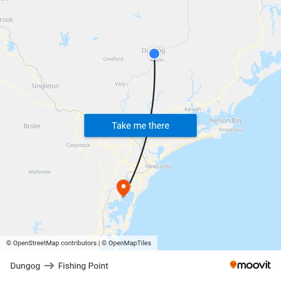 Dungog to Fishing Point map