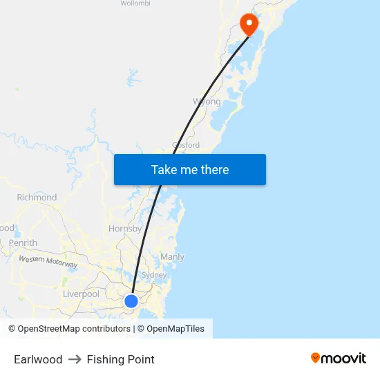 Earlwood to Fishing Point map