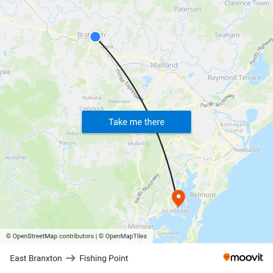 East Branxton to Fishing Point map