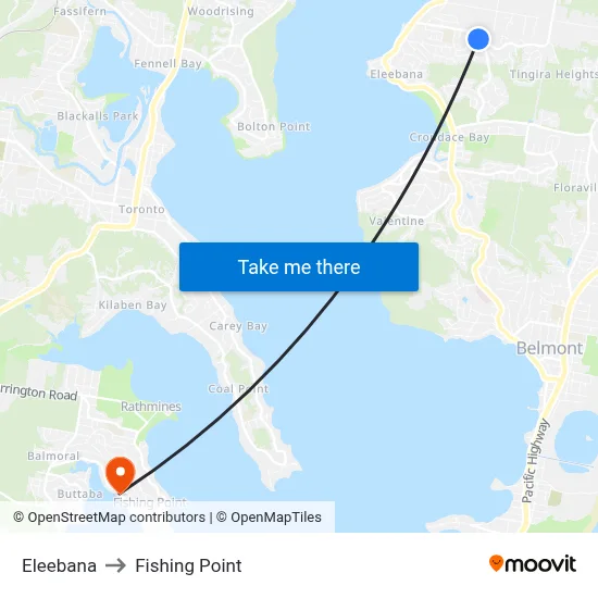 Eleebana to Fishing Point map