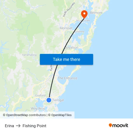 Erina to Fishing Point map