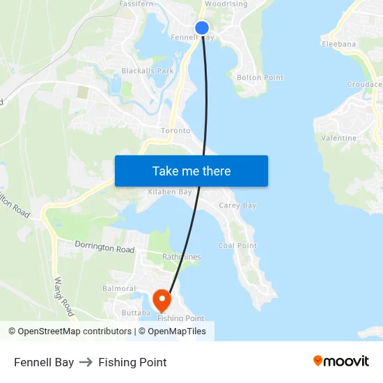 Fennell Bay to Fishing Point map