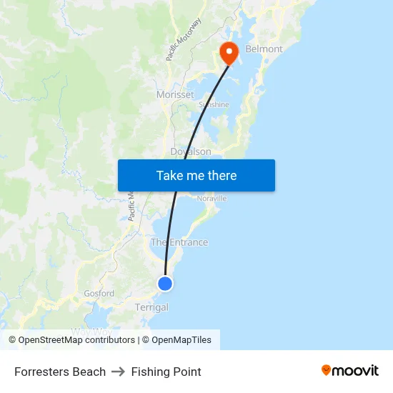 Forresters Beach to Fishing Point map