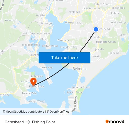 Gateshead to Fishing Point map