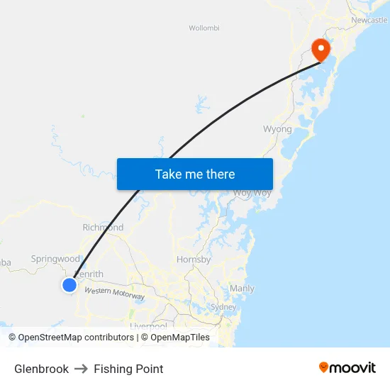 Glenbrook to Fishing Point map