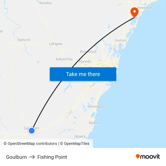 Goulburn to Fishing Point map