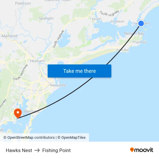 Hawks Nest to Fishing Point map