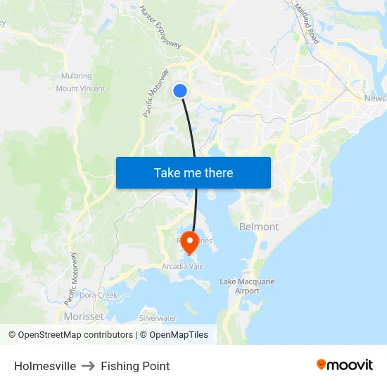 Holmesville to Fishing Point map