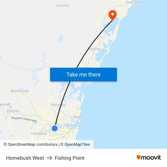 Homebush West to Fishing Point map