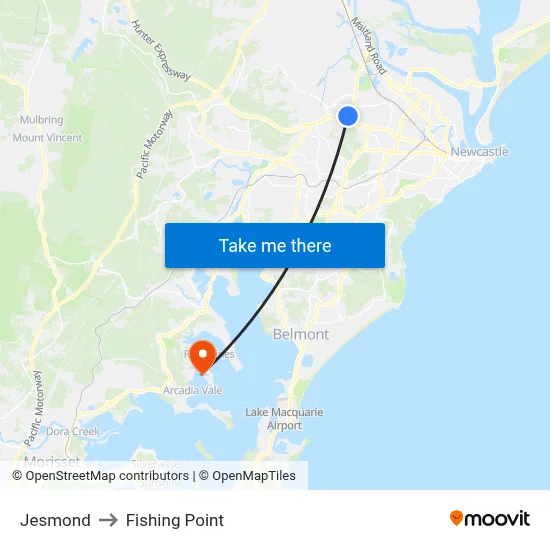 Jesmond to Fishing Point map