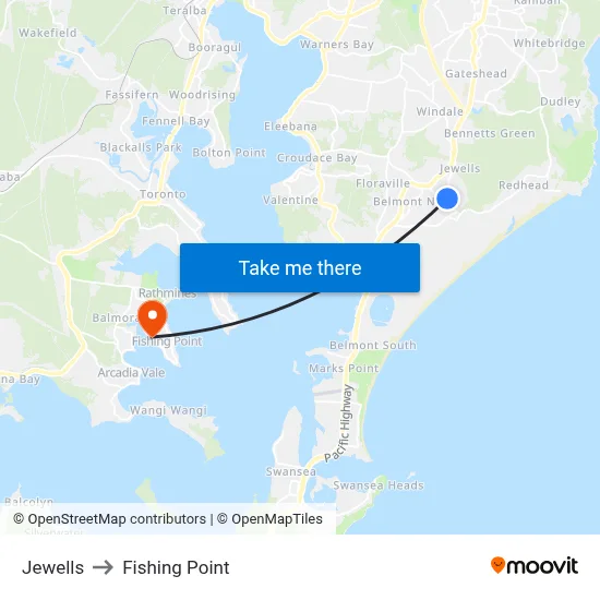 Jewells to Fishing Point map