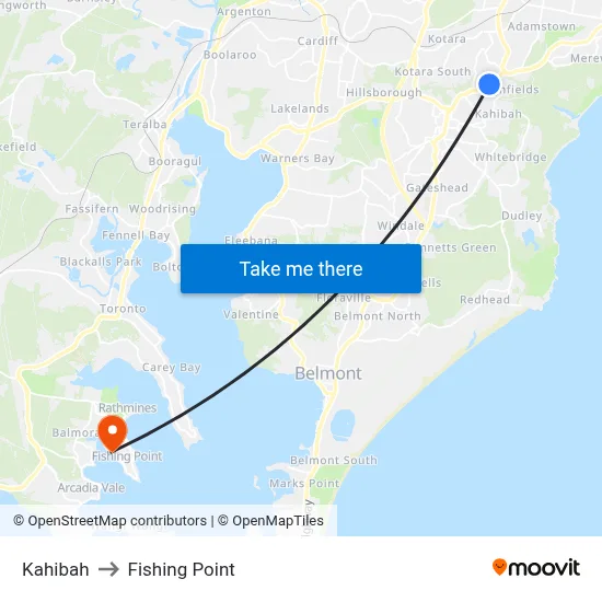 Kahibah to Fishing Point map