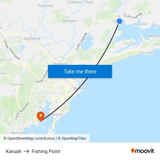 Karuah to Fishing Point map