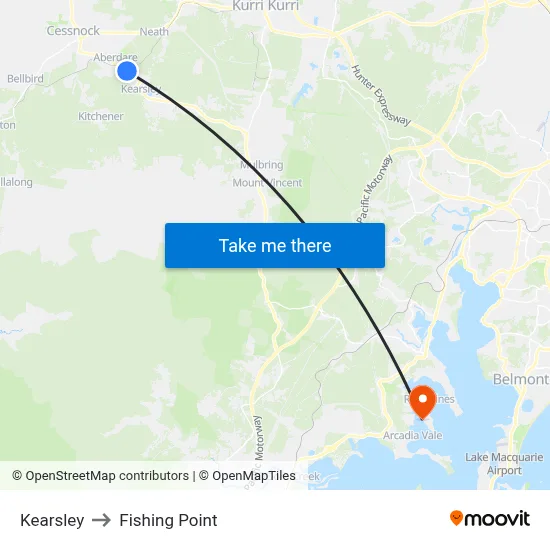 Kearsley to Fishing Point map