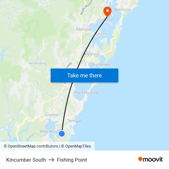 Kincumber South to Fishing Point map
