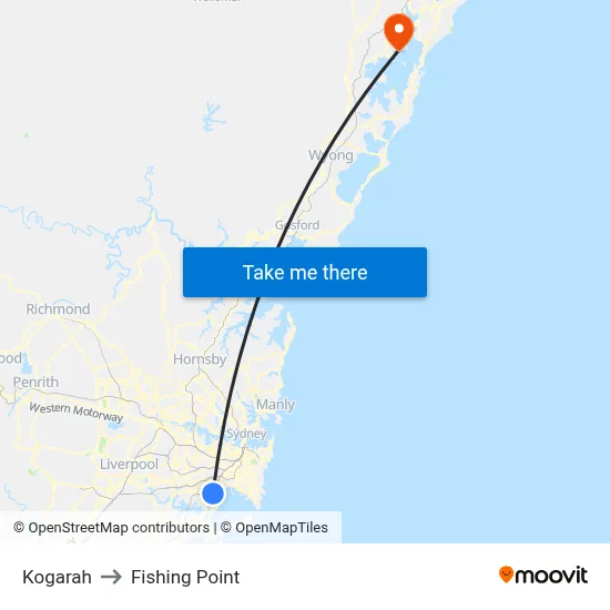 Kogarah to Fishing Point map