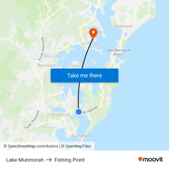Lake Munmorah to Fishing Point map