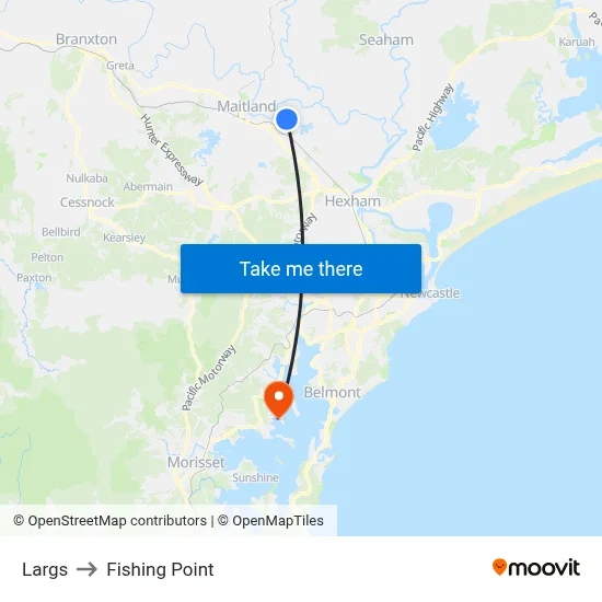 Largs to Fishing Point map