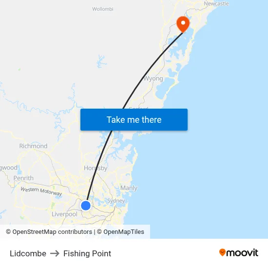 Lidcombe to Fishing Point map