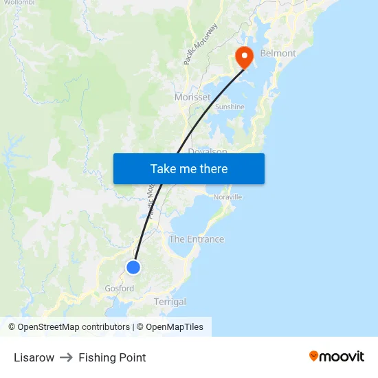 Lisarow to Fishing Point map