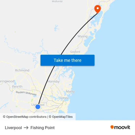 Liverpool to Fishing Point map